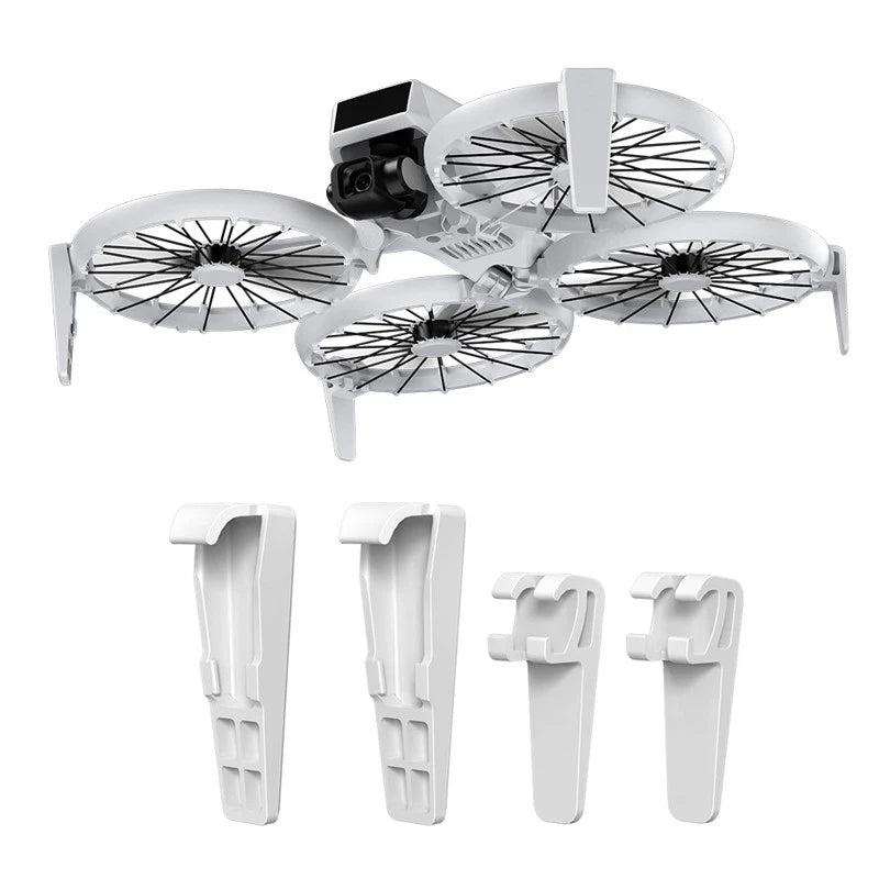 Extended landing gear stand set for DJI Flip drone, white leg pieces and mounting clips