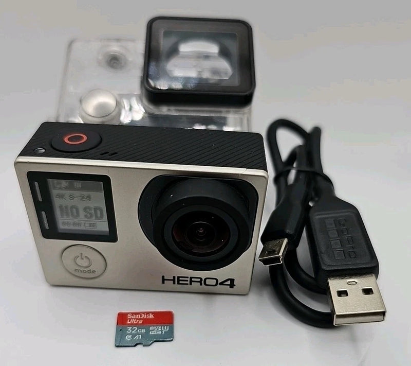 GoPro HERO4 Action Camera With Waterproof Case, SD Card, & USB Cable Tested