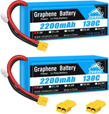 Yowoo 2 Packs 2200mAh 2S 7.4V 130C LiPo Battery with XT60 Plug for RC 1 16 E