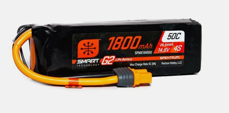 14.8V 1800mAh 4S 50C Smart G2 LiPo Battery: IC3 Spektrum SPMX184S50 Battery