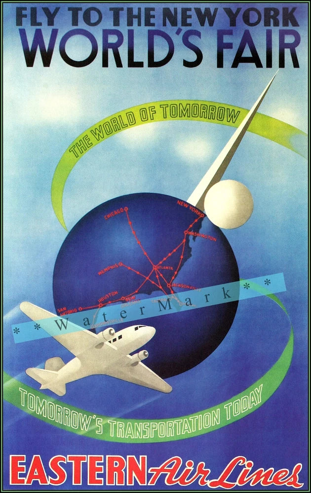 World's Fair 1939 New York Vintage Poster Print Retro Style Eastern Airline Art