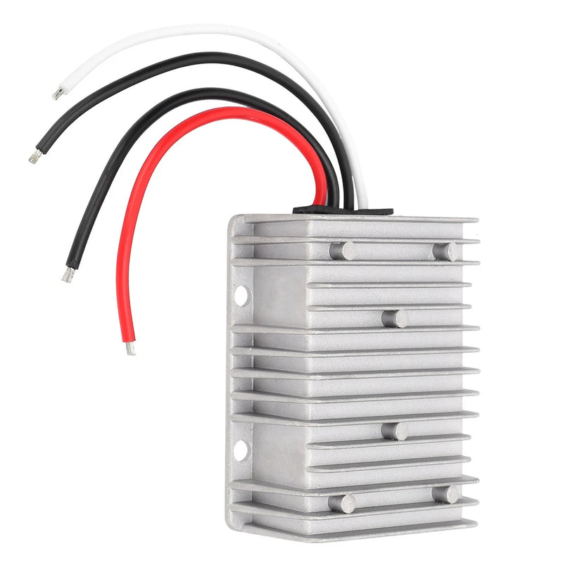 Metal DC voltage regulator module with heat sink and red/black input wires