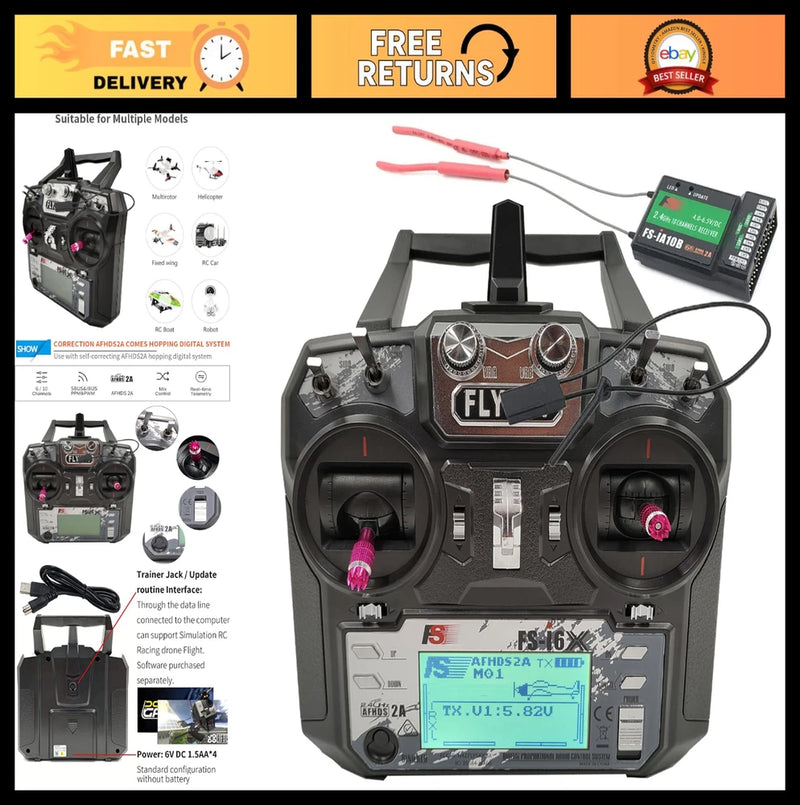 10-Channel RC Transmitter & Receiver 2.4GHz AFHDS2A for FPV Drone, Quad, Car, Bo