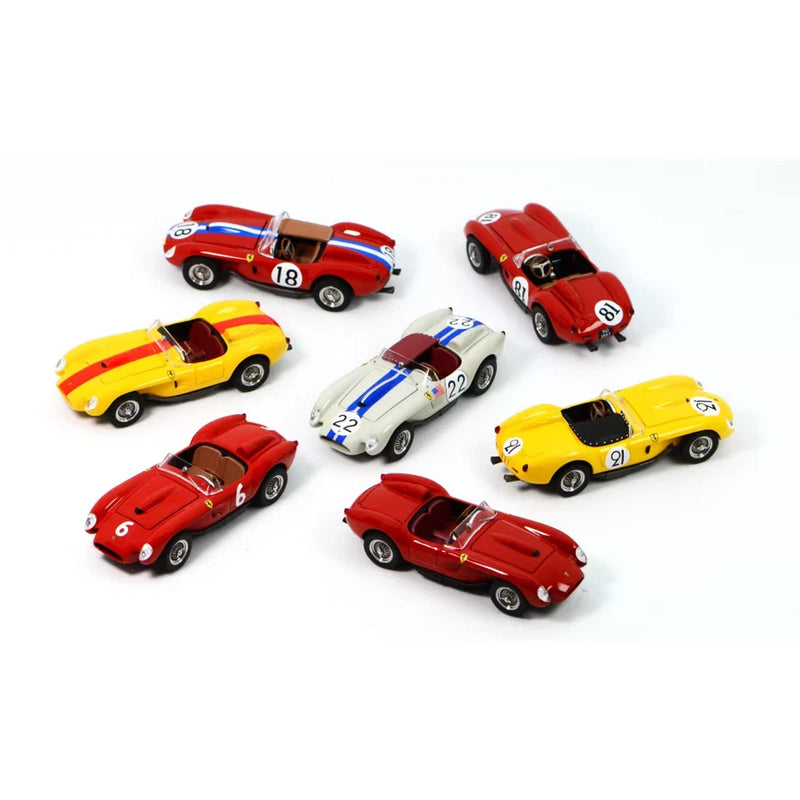 Alloy die-cast car model ornament set, multiple classic race cars in red, yellow, and white
