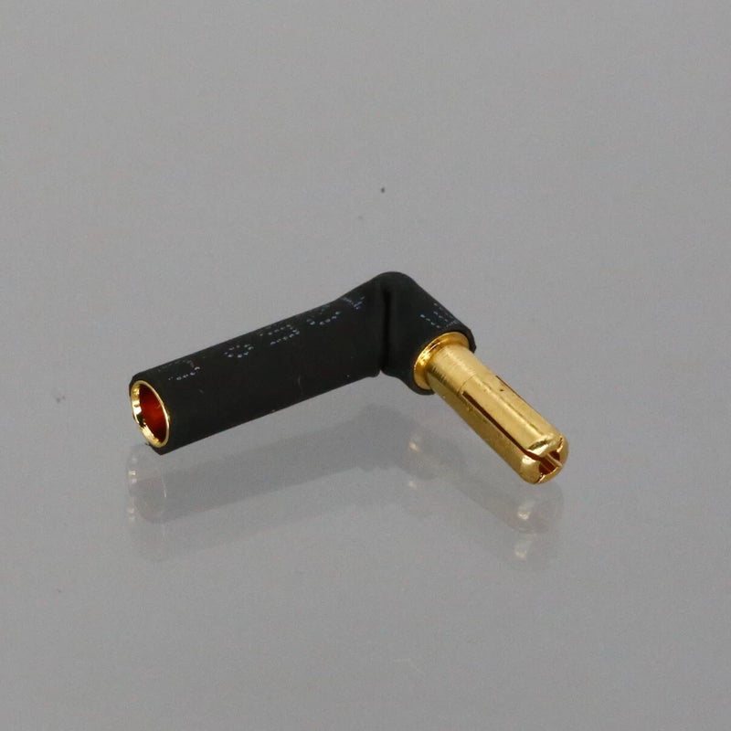 4mm 90-degree bullet adapter, male-to-female gold contacts with black insulation