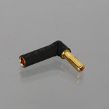 4mm 90-degree bullet adapter, male-to-female gold contacts with black insulation