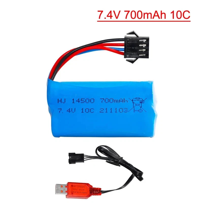 1PC 7.4v 700mAh Li-ion battery SM-4P For MN45 WPL D12 RC Car Boat Gun Speedboat