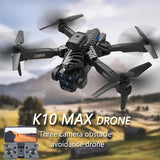 Quadcopter drone with four propellers and dual front cameras