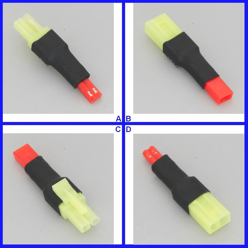 Mini Tamiya to JST battery adapter with red connector and black housing