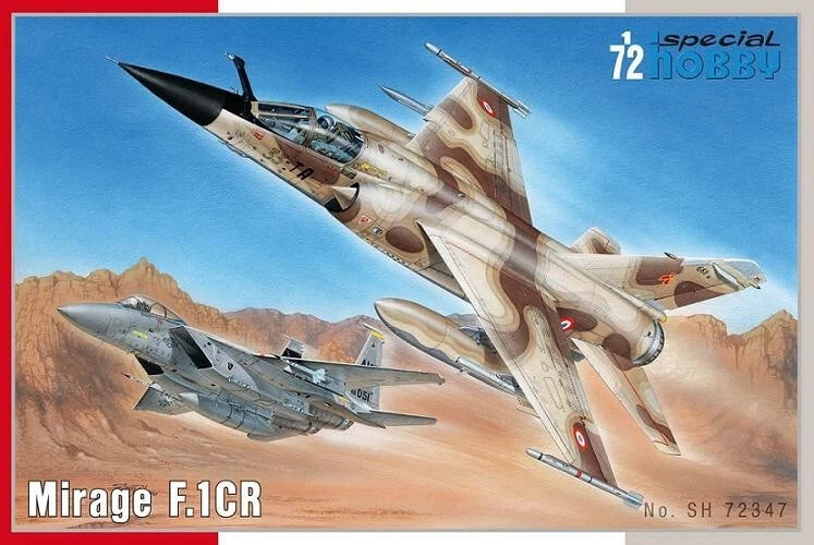 1:72 scale Mirage F.1CR model aircraft kit box art with two jet fighters