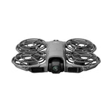 DJI quadcopter drone with camera, gray body and four prop guards