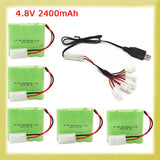 4.8V Ni-MH battery pack set with green packs and black charging cable with leads