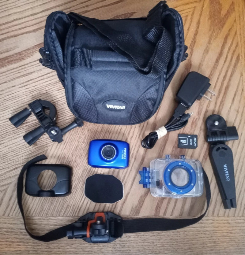 Vivitar Blue DVR 785HD Camcorder W/ Waterproof Case, Bicycle Mount, More