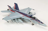Gray F/A-18E Super Hornet die-cast model with USN squadron markings, side view
