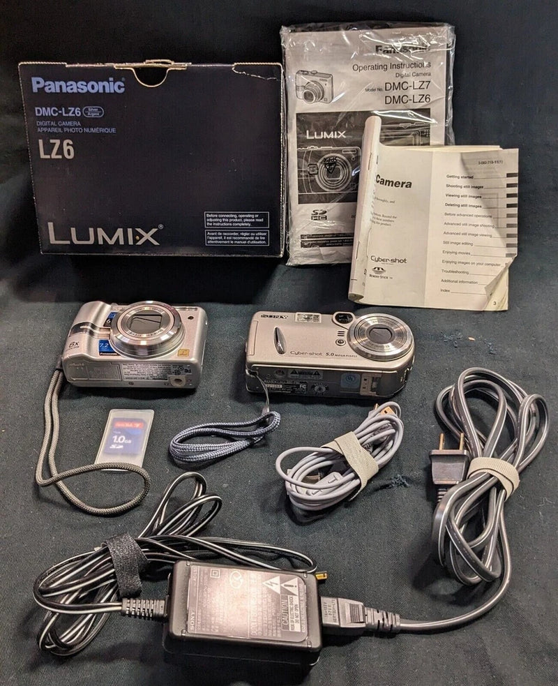 Lot of 2 Digital Cameras Sony DSC-P92 Cybershot and Lumix DMC-LZ6 For Parts