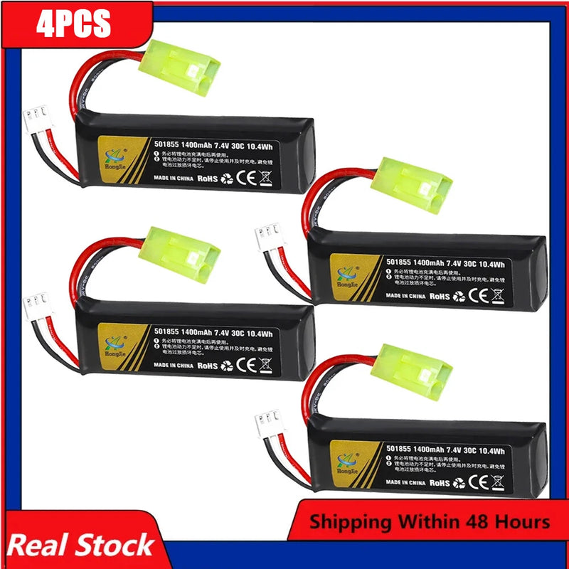 7.4V Battery 1400mAh Rechargeable LiPo Battery w/Mini Tamiya Plug for water guns Battery