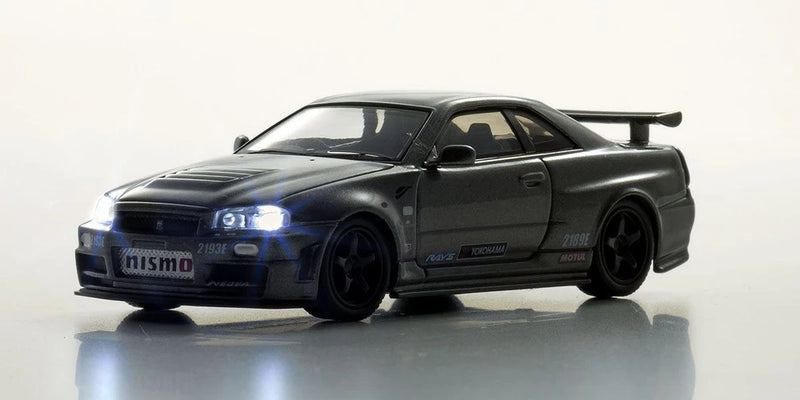 Kyosho 1/64 NISSAN R34 GT-R MOTN Model Car w/ LED LIGHTS *GRAY* #K07130LGR
