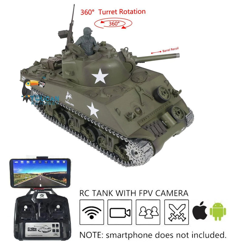 1/16 7.0 Henglong RC M4A3 Sherman RTR Tank 3898 360¡ã Turret Barrel Recoil FPV