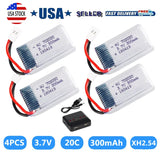4Pcs USB Charger 300mAh 3.7V 702030 High Rate Helicopter Quadcopter Battery