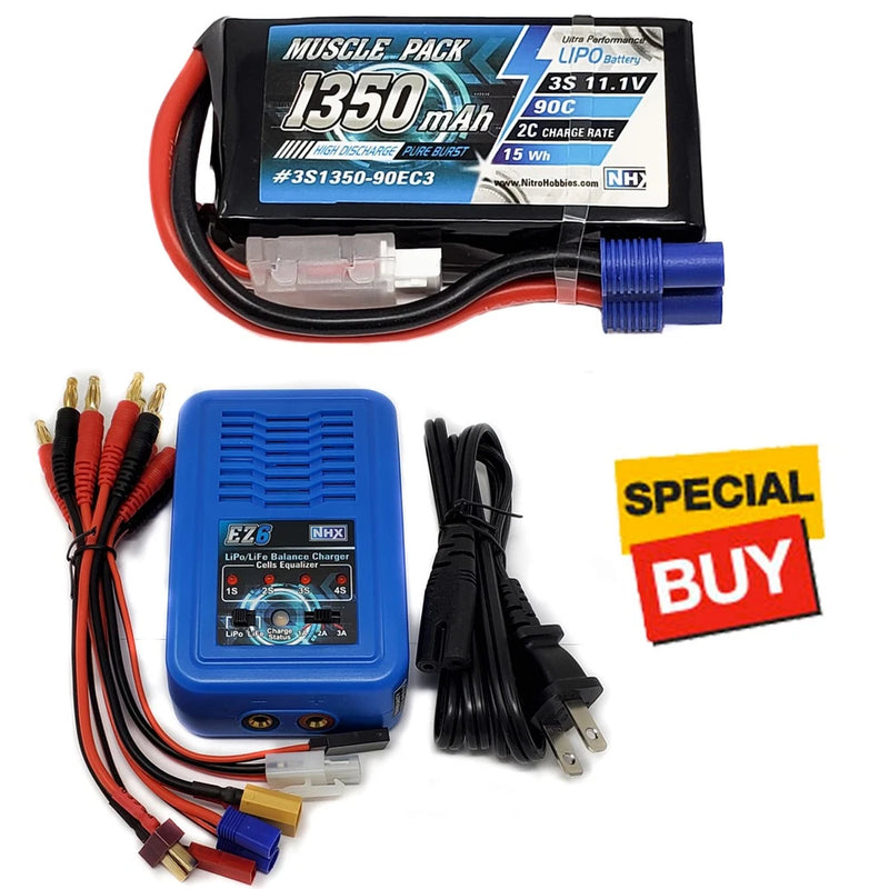 NHX Muscle Pack 3S 11.1V 1350mAh 90C Lipo Battery w/ EC3 Connector / EZ6 Charger Battery