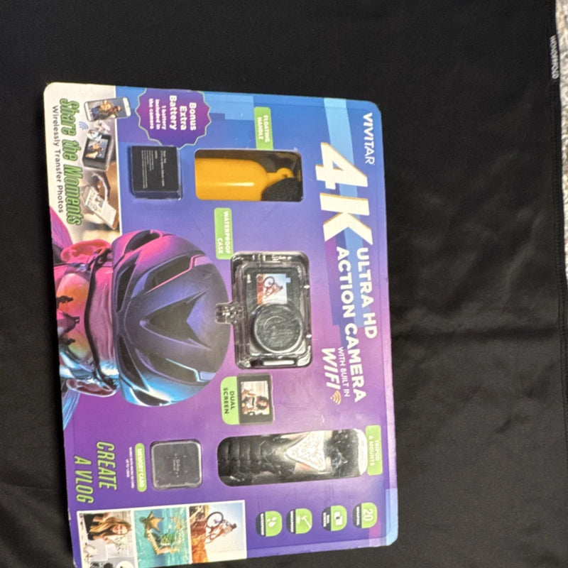Vivitar 4K Ultra HD Action Camera Wi-Fi Dual Screens Waterproof 20MP Black