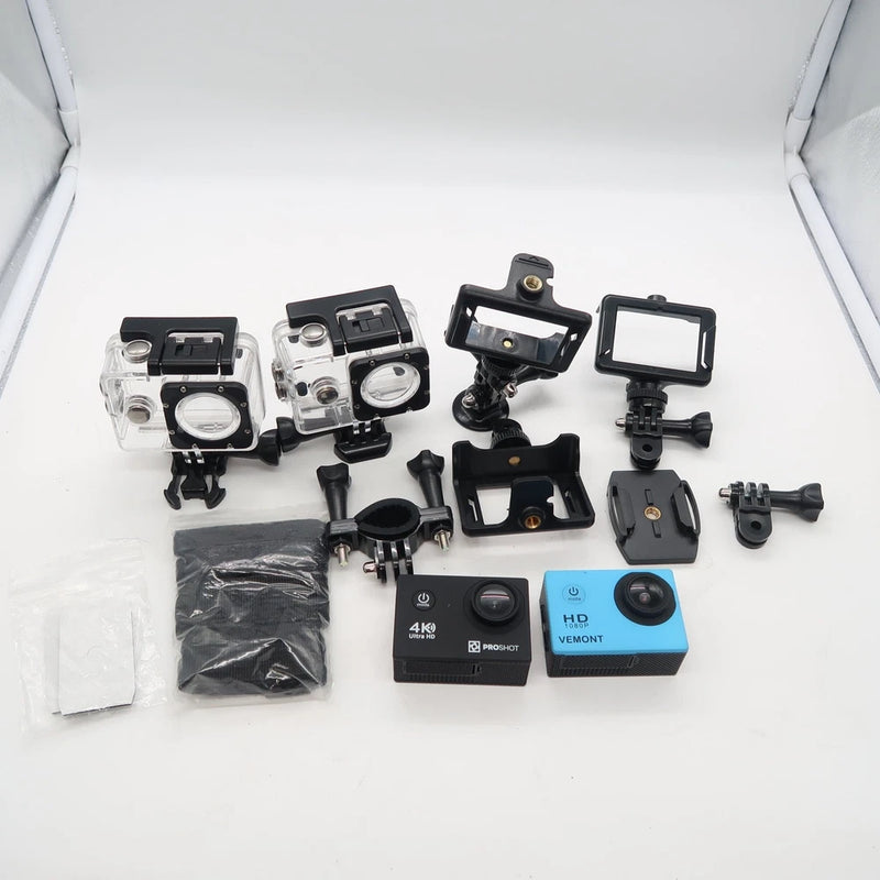 Lot of 2x Action Cameras with moutning accessories