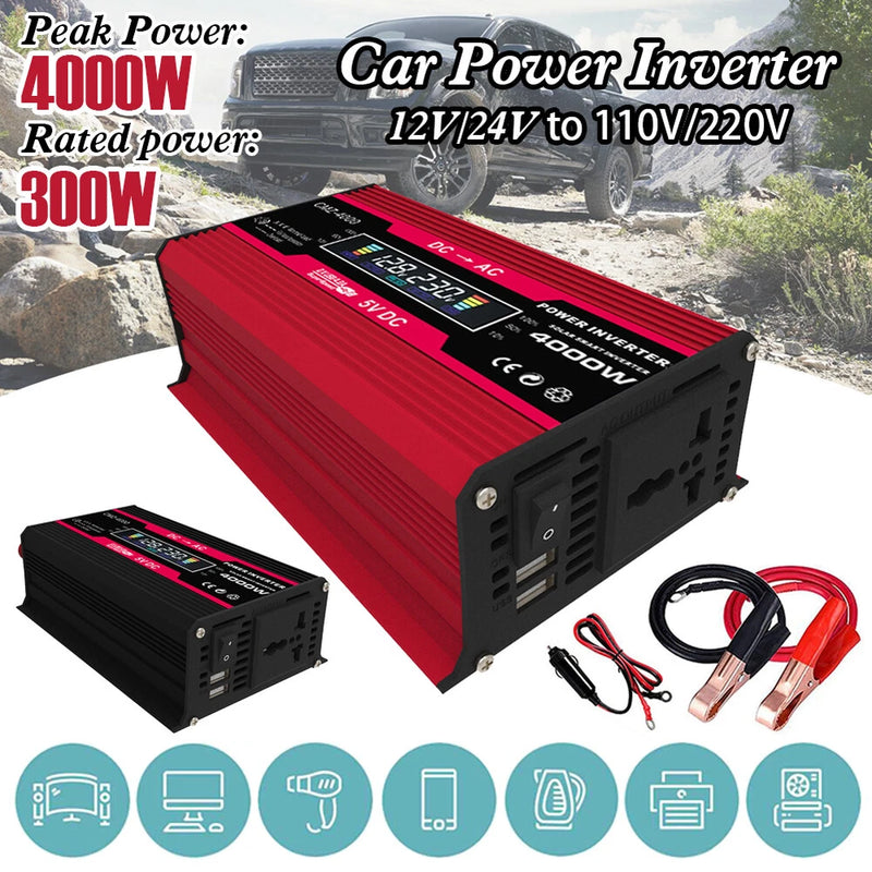 DC 12V To AC 110/220V Modified Sine Wave Car Power Inverter 4000W Converter US