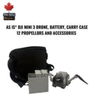AS IS* DJI MINI 3 DRONE, BATTERY, CARRY CASE 12 PROPELLORS AND ACCESSORIES |