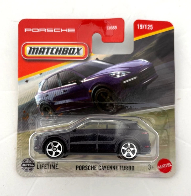 Matchbox Porsche Cayenne Turbo die-cast model car in clear blister, dark purple