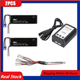 RC LiPo battery pack with B3 charger and charging cables, two 7.4V 2700mAh batteries