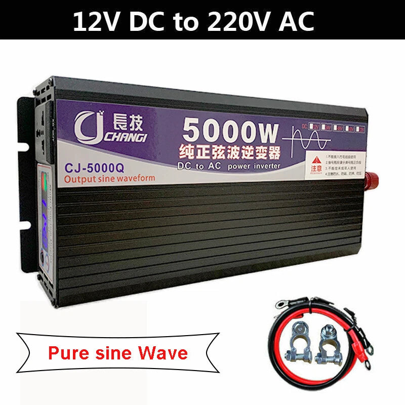 5000W Pure Sine Wave Power Inverter Converter DC 12V to AC 220V LCD Display