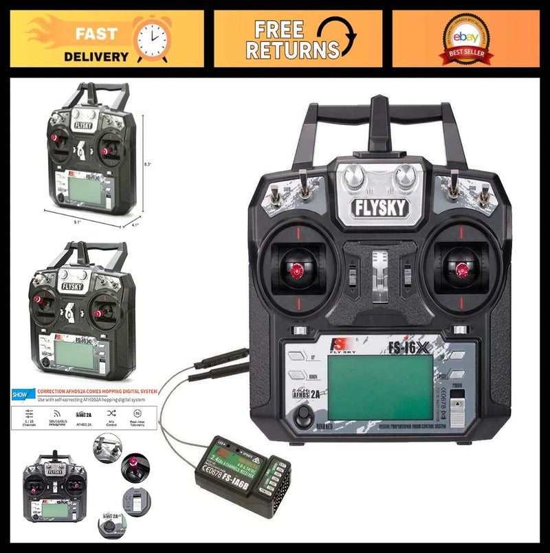 10CH 2.4GHz RC Transmitter Controller & FS-iA6B Receiver for Drone & Boat Racing