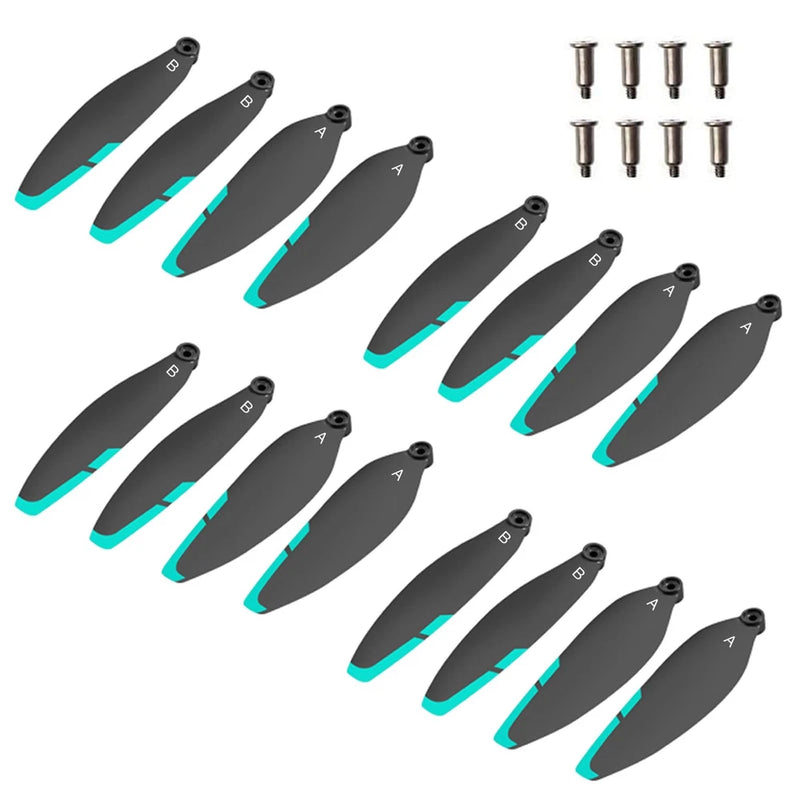 Set of foldable drone propellers with teal accents and screw replacements
