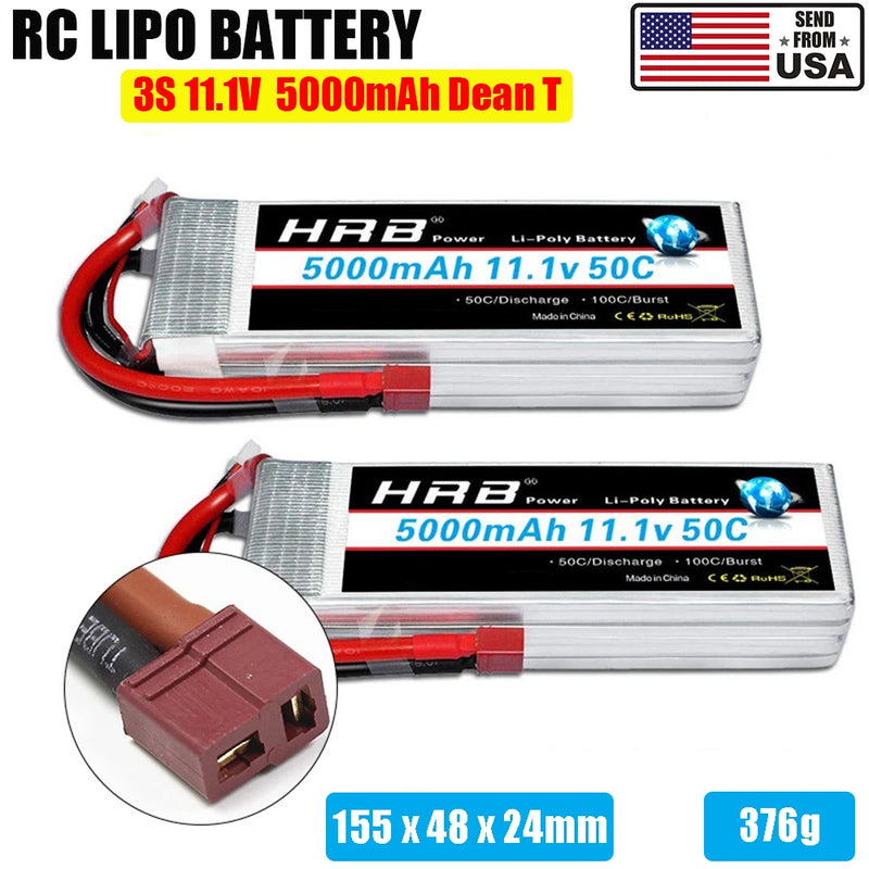 2x HRB 3S LiPo Battery 11.1V 5000mAh 50C Dean T for RC Car Truck Boat Airplane