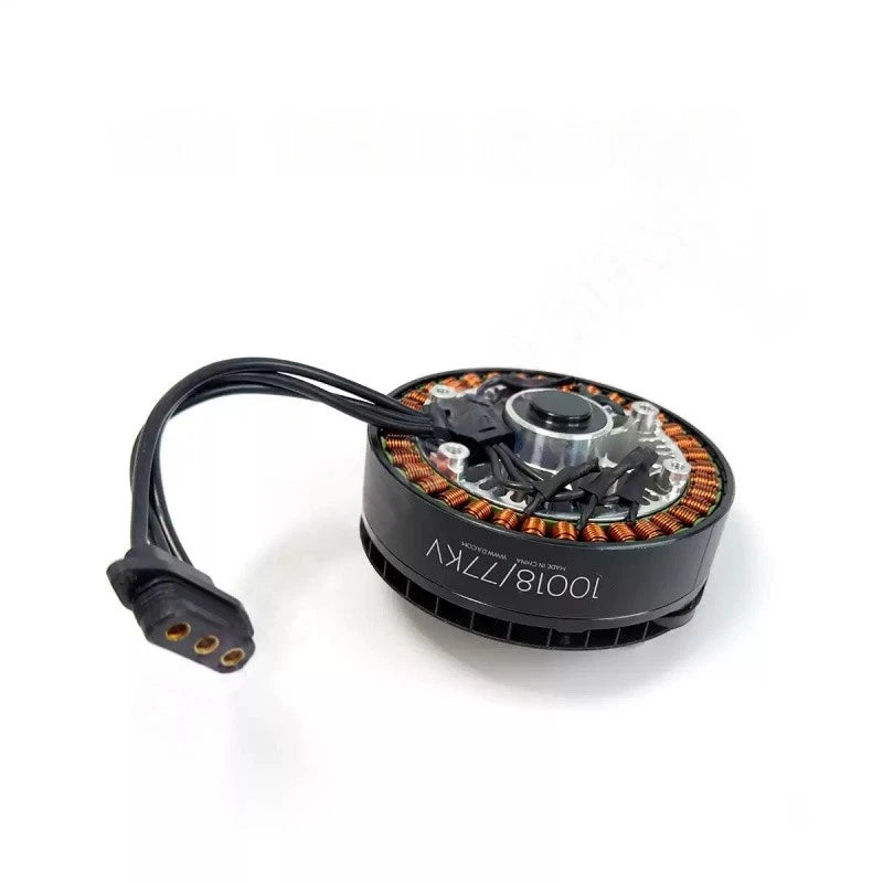 DJI motor replacement part with copper windings, black housing, and wire connector