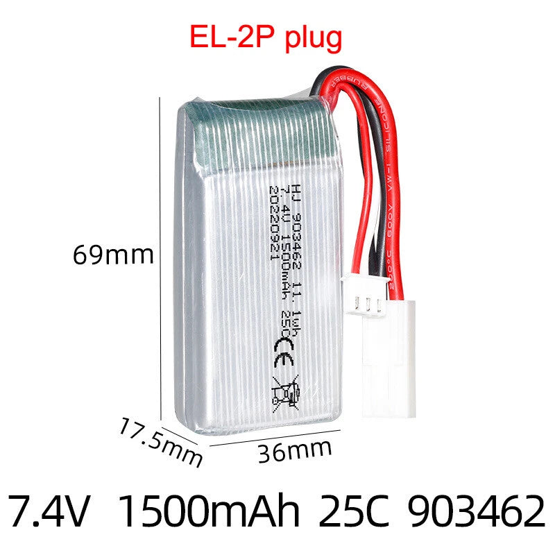 1Pack 7.4v 1500mah 25C Lipo Battery EL-2P plug For FT009 Rc Boat Ship Car RC Toy