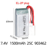 1Pack 7.4v 1500mah 25C Lipo Battery EL-2P plug For FT009 Rc Boat Ship Car RC Toy