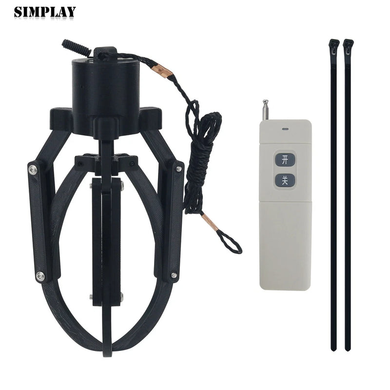 Three-jaw mechanical claw drone with handheld remote controller and two antennas