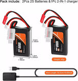 2x 7.4V 1000mAh 35C Lipo Battery for SCX24 90081 C10 1/24 w/ PH2.0 & JST Plug
