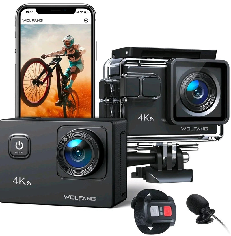 2x WOLFANG GA300 Action Cam 4K 20MP, w/ Everything Seen In Each Photo. HUGE LOT!