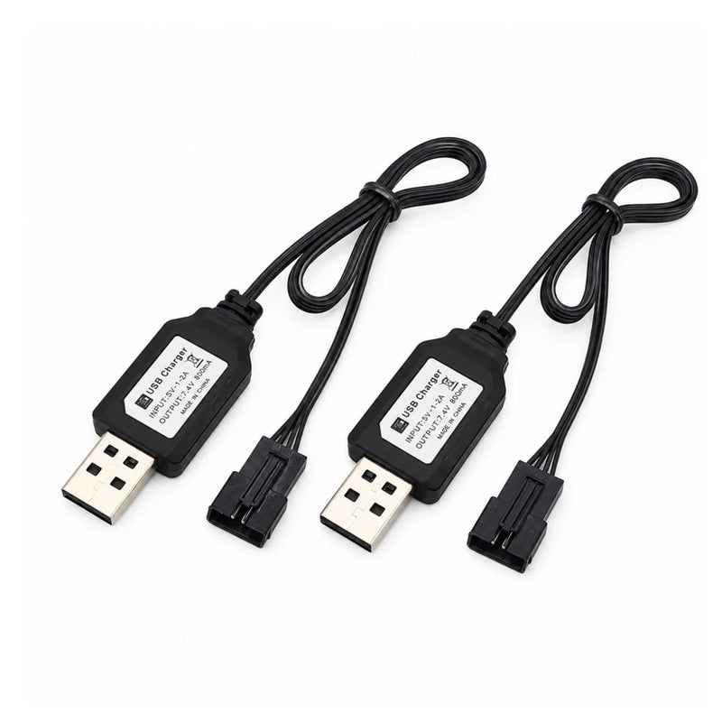 2 Pack 7.4V LiPo SM-4PIN USB Charger Cable 60cm 1000mA for RC Car Boat Drone Battery