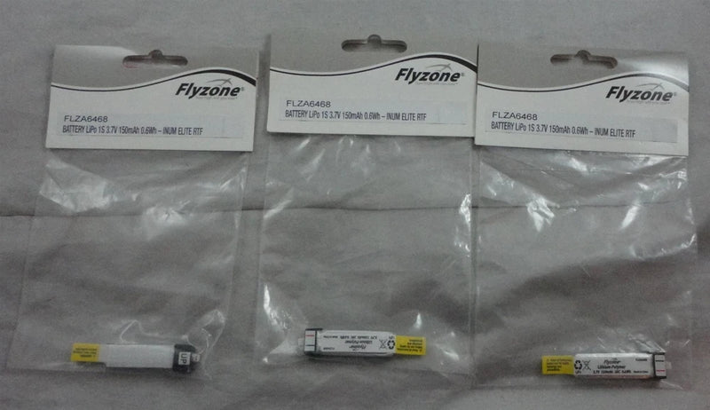 Flyzone 150mah 20C 3.7V Lipo Battery (3pcs) Fits Inum Elite RTF FLZA6468