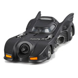 Black metal diecast Batmobile model car with front lights and detailed body panels