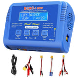 Blue LiPo balance battery charger/discharger with display, buttons, and charge leads