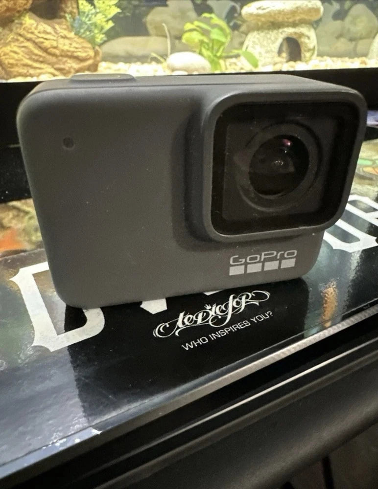 GoPro waterproof action camera front view with square lens housing