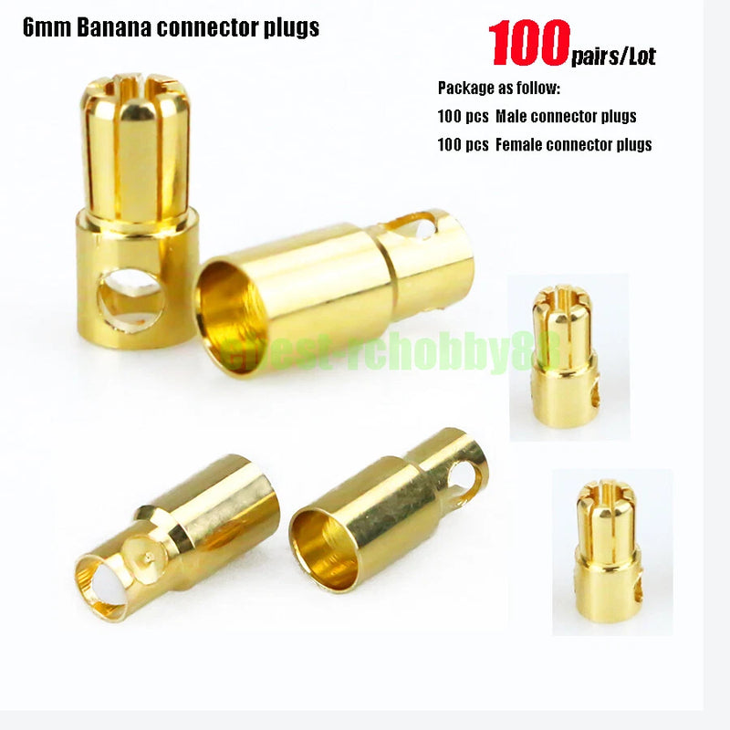 6mm gold banana plug connector terminals, bullet style, male and female pairs