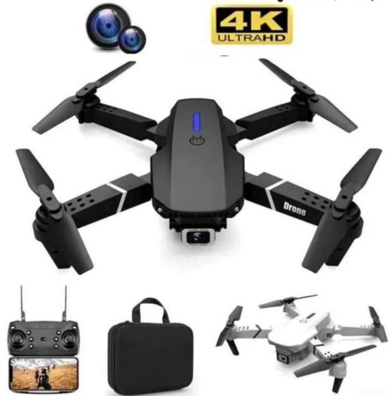4K dual-camera RC drone with four propellers and foldable arms