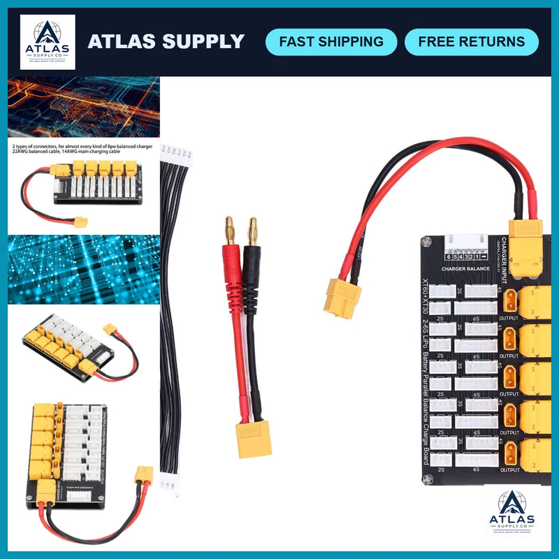 Multi-Lipo Battery Parallel Charging Board - XT30/XT60, 2-6S Packs, Balance Char Battery