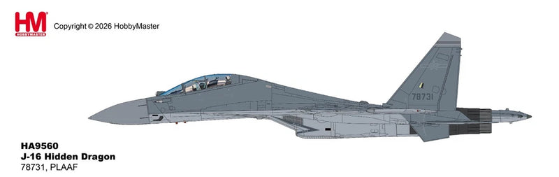 Hobby Master 1:72 J-16 fighter jet model in gray with wings and tail details