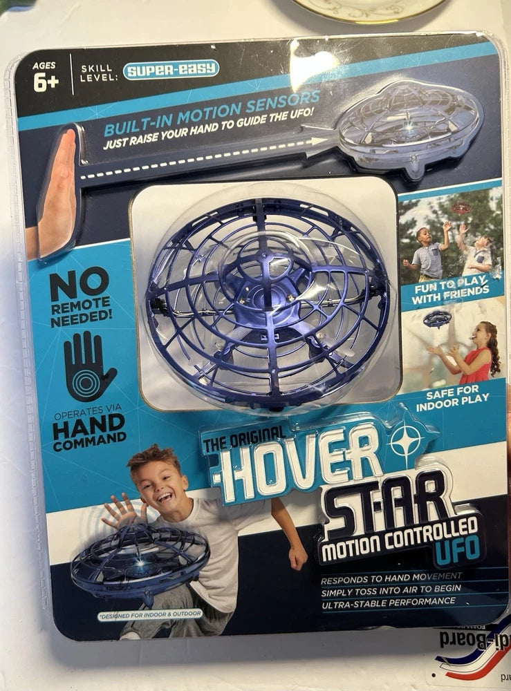 Blue Hover Star motion controlled UFO hand control drone toy in retail box